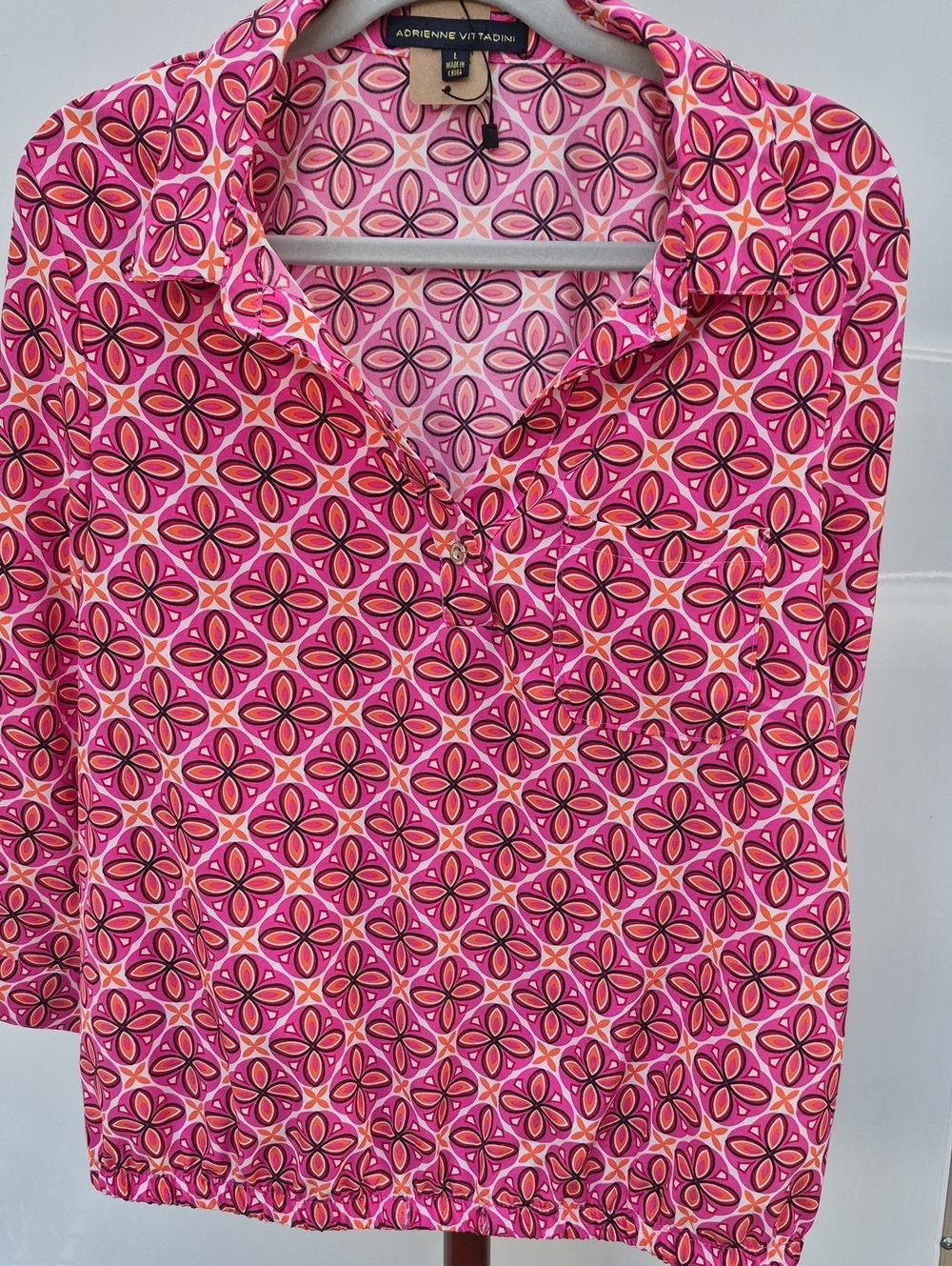 Adrienne Vittadini Pink & Magenta Geometric Button-Front Shirt